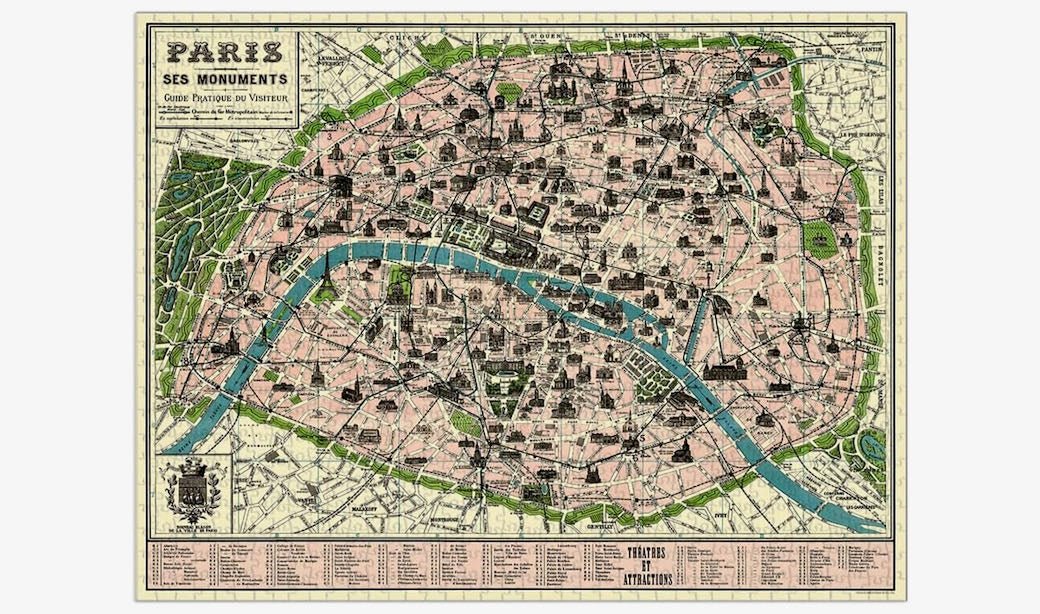 1000-Piece Jigsaw Puzzle Vintage Map of Paris - Marmalade Mercantile