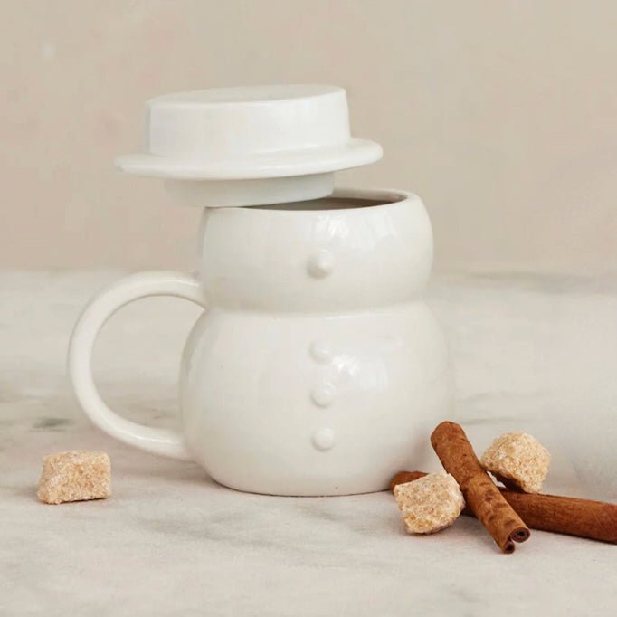 10oz Lidded Stoneware Snowman Mug - Marmalade Mercantile