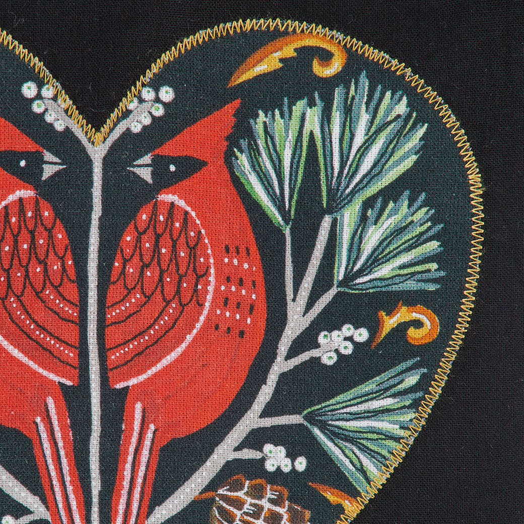 Holiday Kitchen Towel w Heart Applique & Red Cardinal
