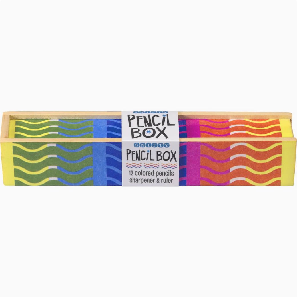 12 Colored Pencils in Wooden Box w Sharpener Wiggle Pattern - Marmalade Mercantile