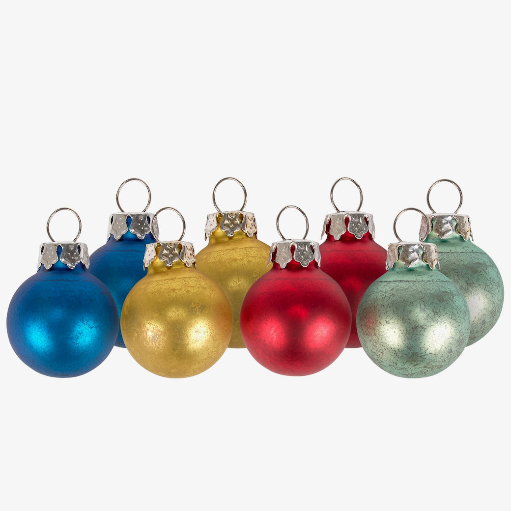 Boxed Set of 8 Mini Vintage-Style Frosted Christmas Ornaments