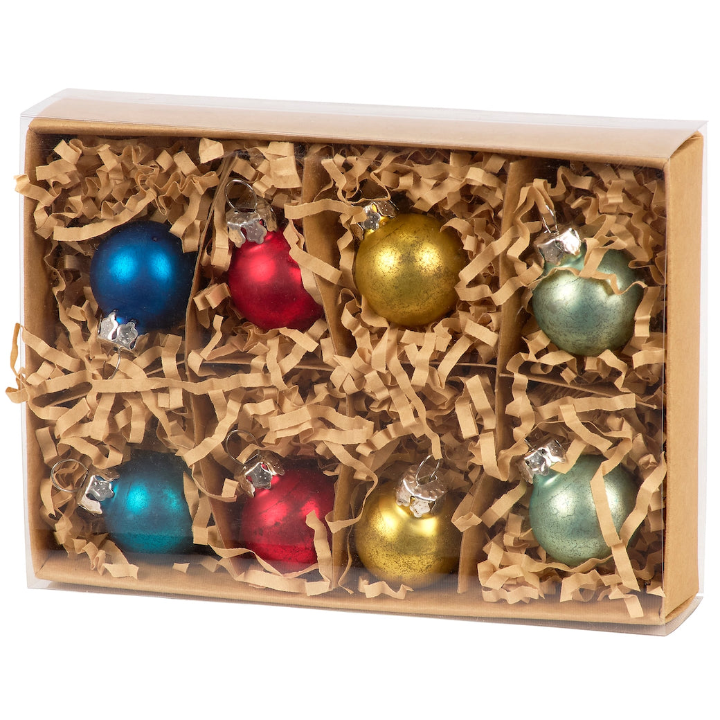 Boxed Set of 8 Mini Vintage-Style Frosted Christmas Ornaments