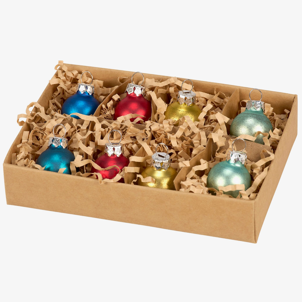Boxed Set of 8 Mini Vintage-Style Frosted Christmas Ornaments