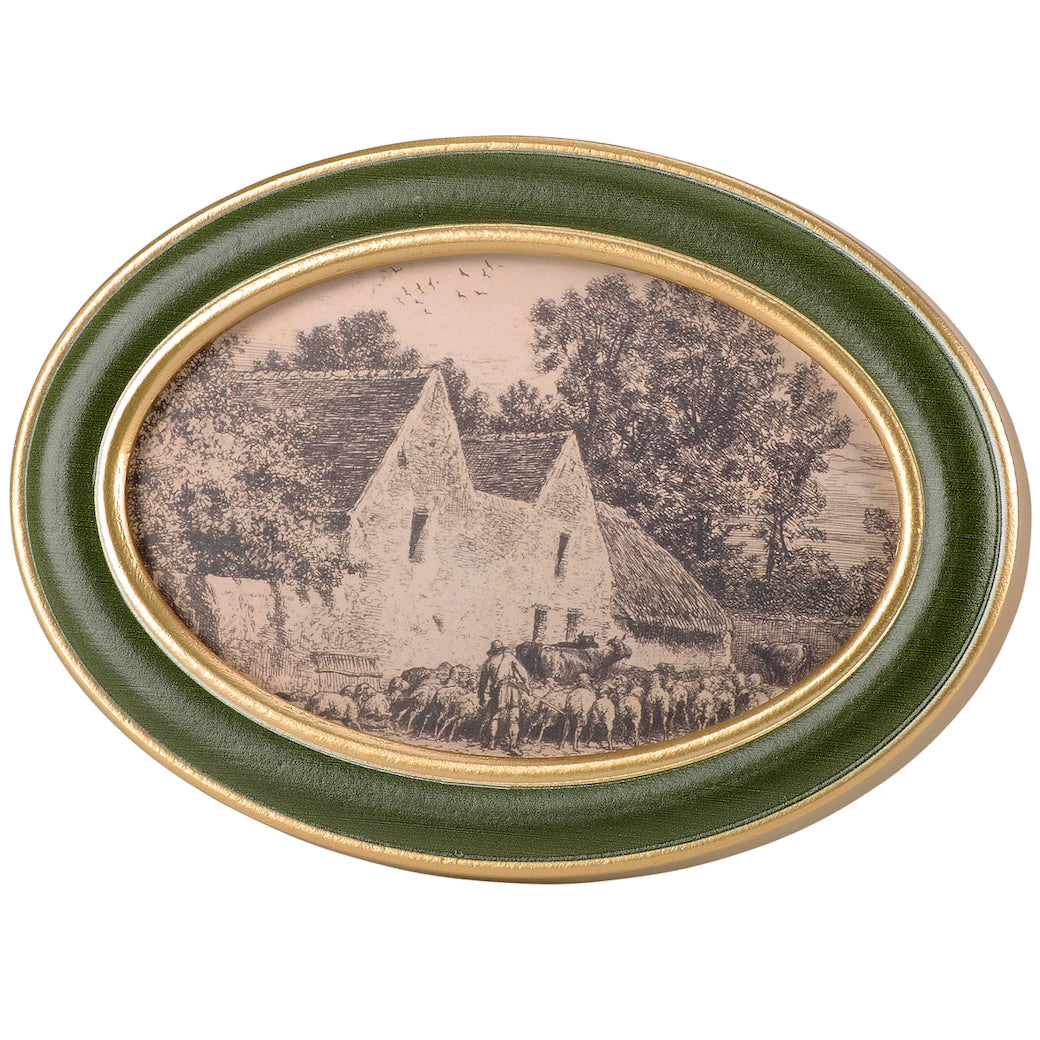 Petite Oval Framed Print Farm Cottage Scene