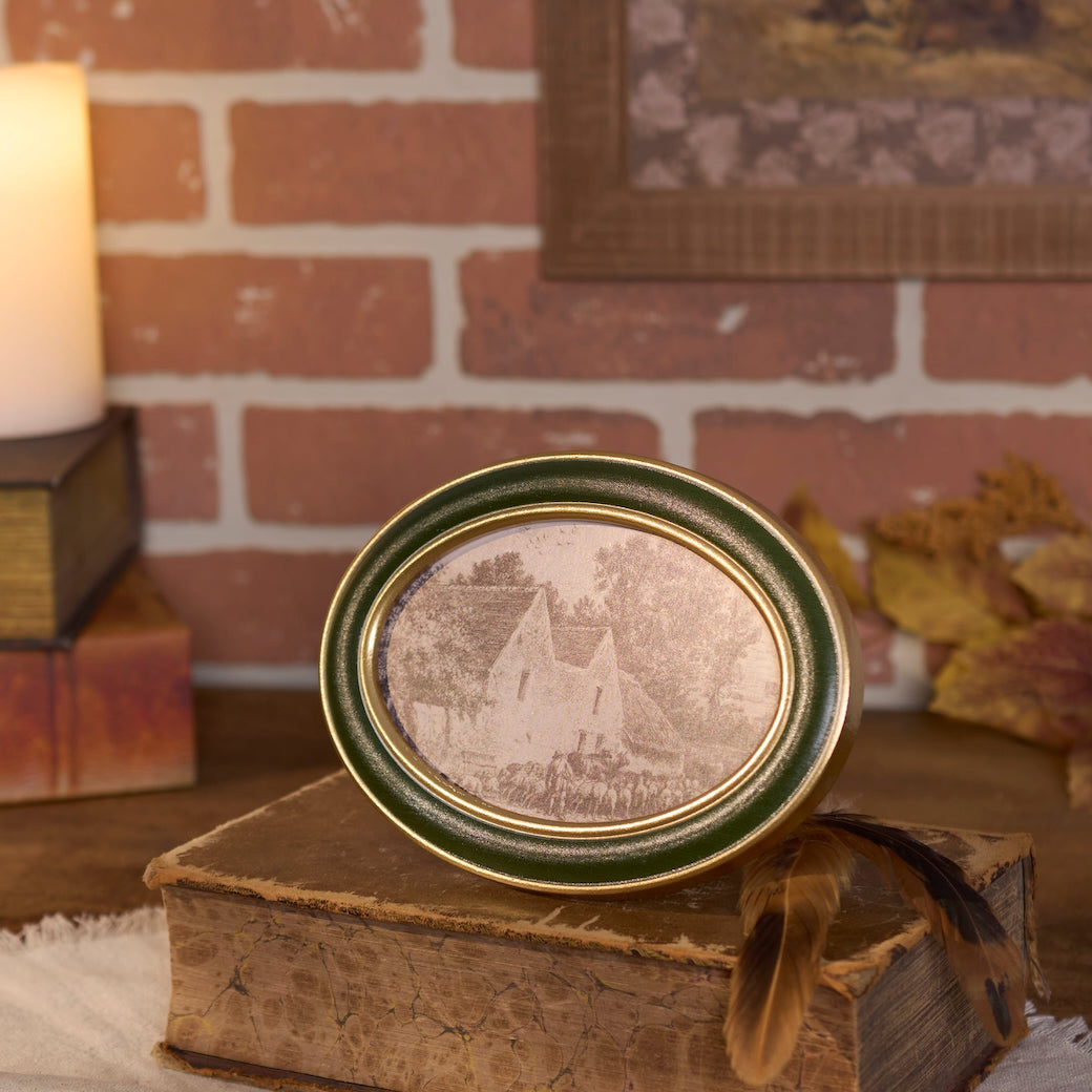 Petite Oval Framed Print Farm Cottage Scene