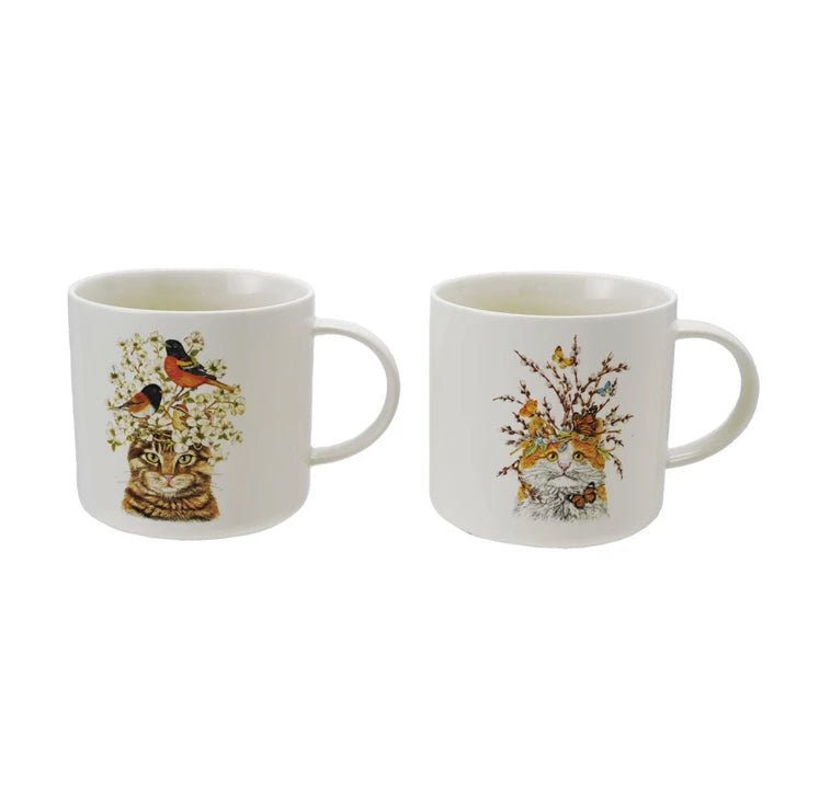 Stoneware Mug with Cat & Flora/Fauna Orange Cat