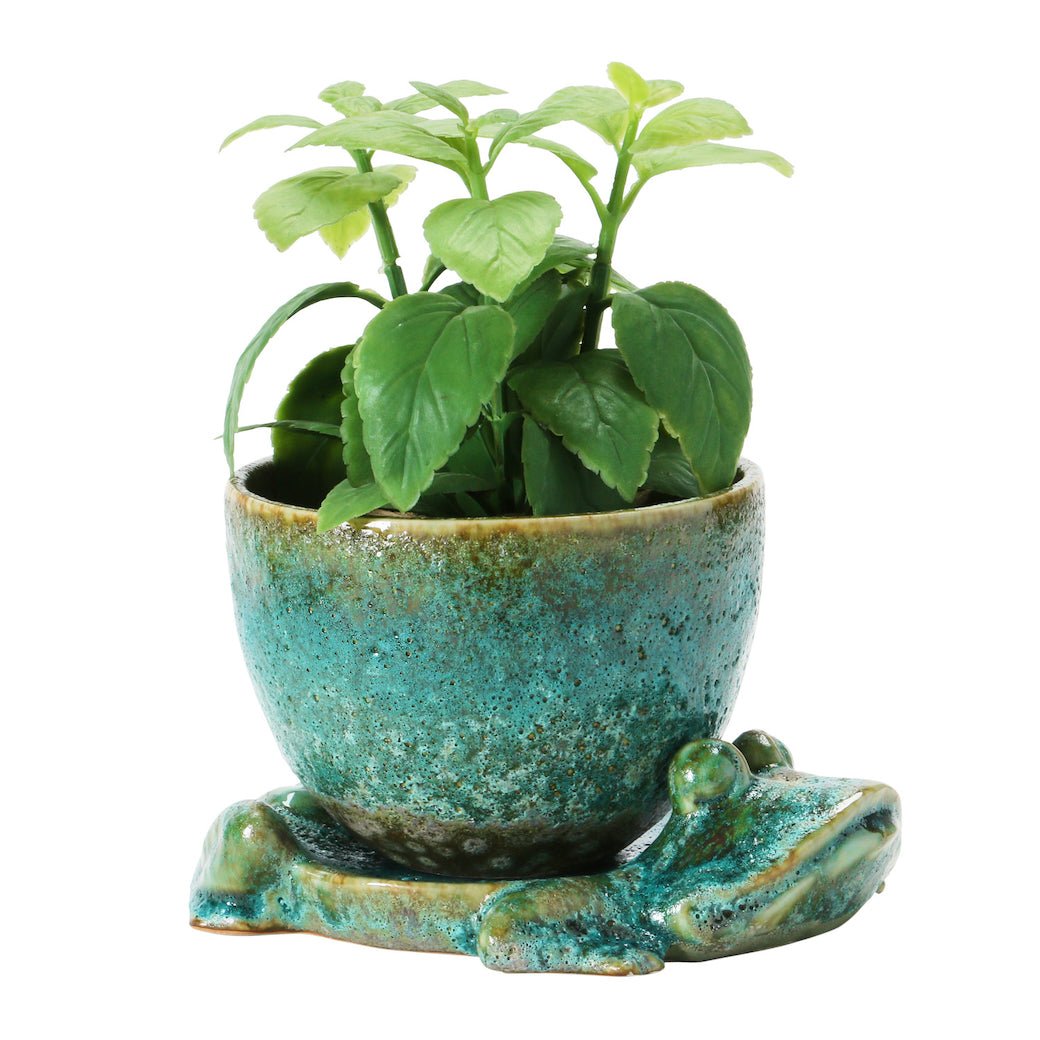 frog planter pot Stoneware Planter with Frog Base