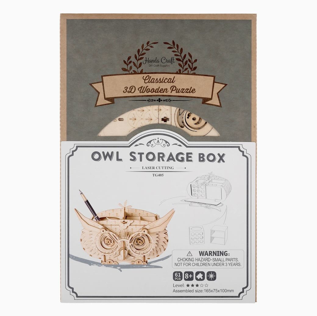 3D Laser Cut Wooden Puzzle: Owl Storage Box - Marmalade Mercantile