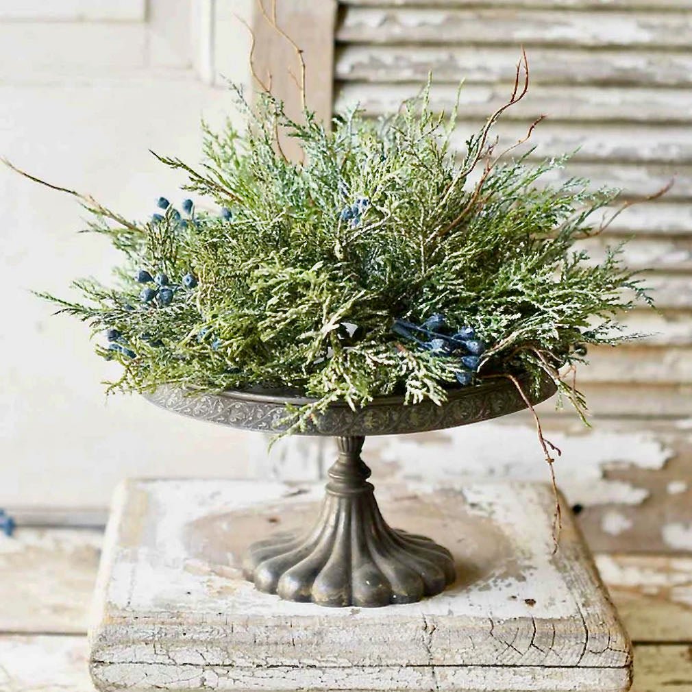 6" Bluestone Cedar Half Sphere Christmas Floral - Marmalade Mercantile