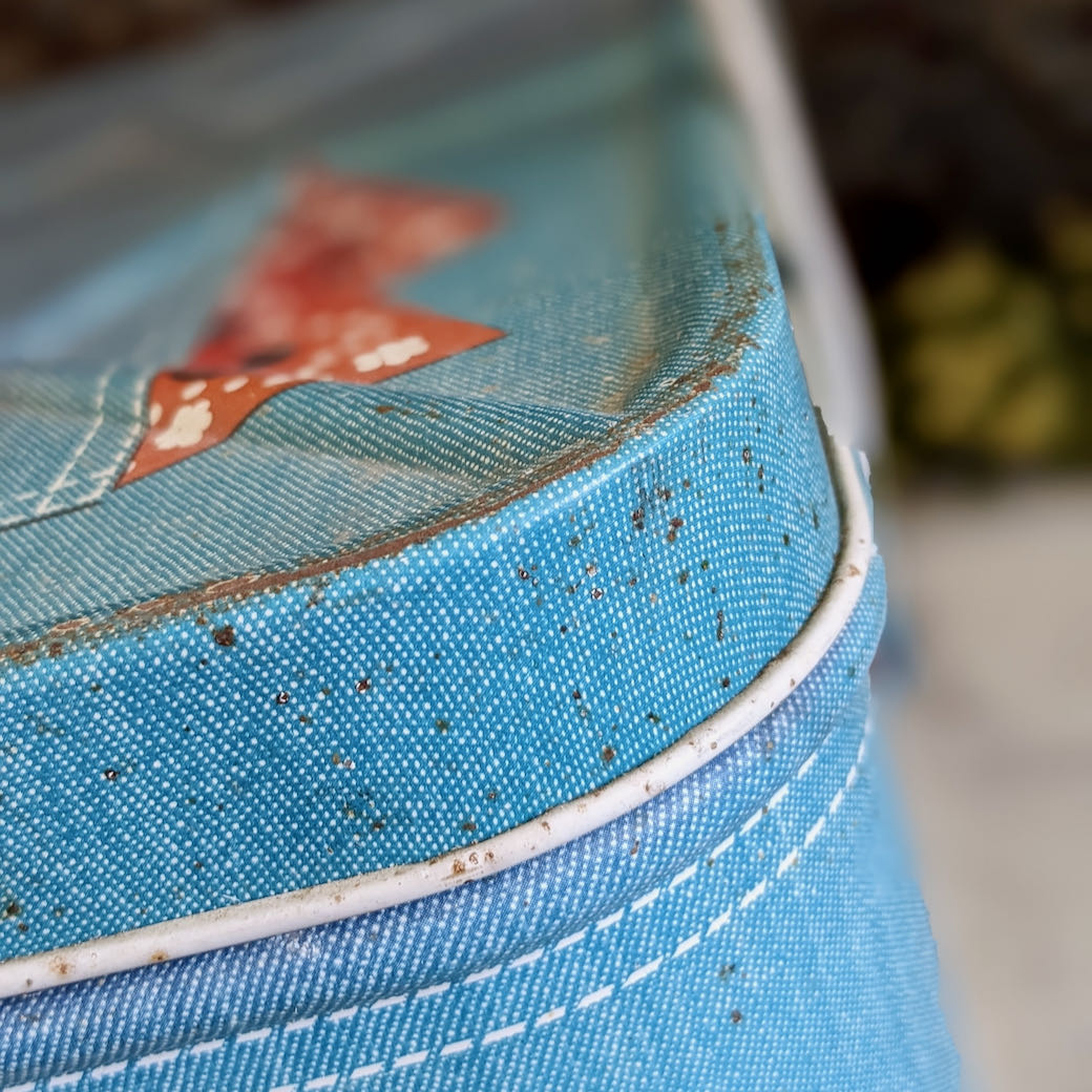 Vintage Metal Picnic Basket with Faux Denim & Bandana Pattern