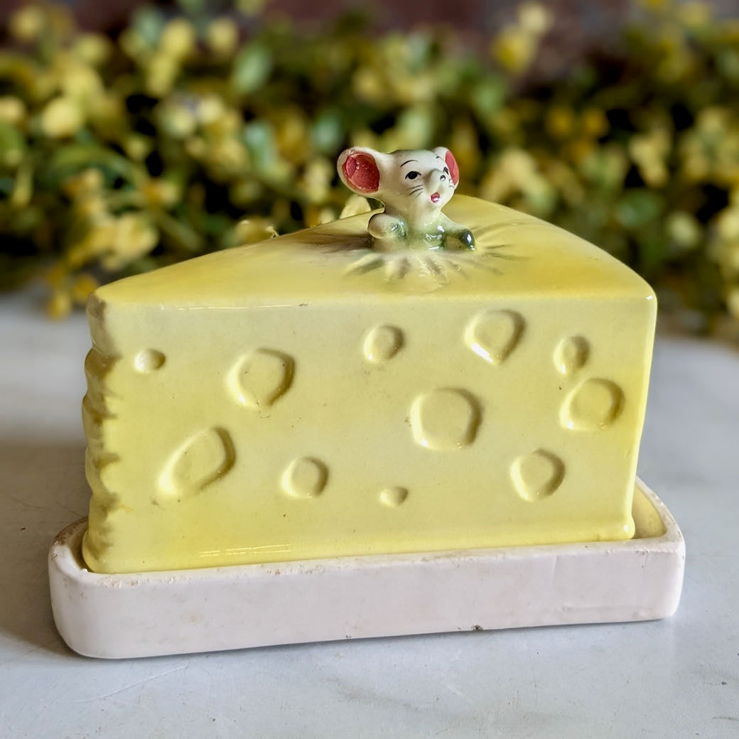 Vintage Covered Kitschy Cheese Dish with Mouse