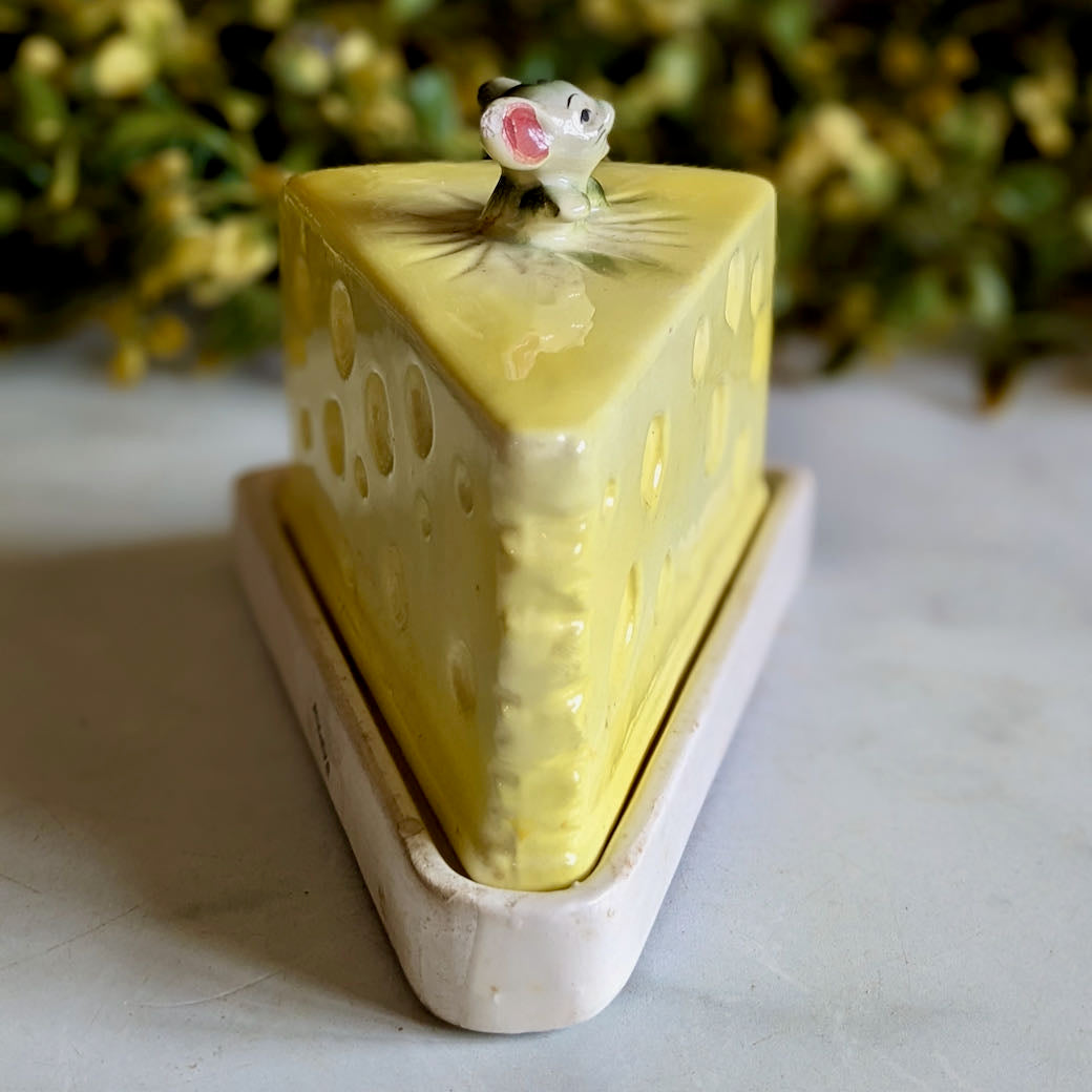Vintage Covered Kitschy Cheese Dish with Mouse