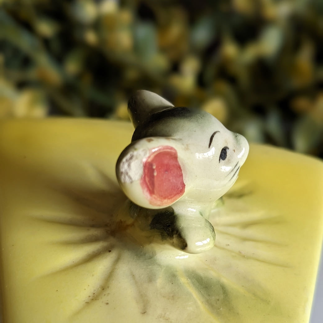 Vintage Covered Kitschy Cheese Dish with Mouse