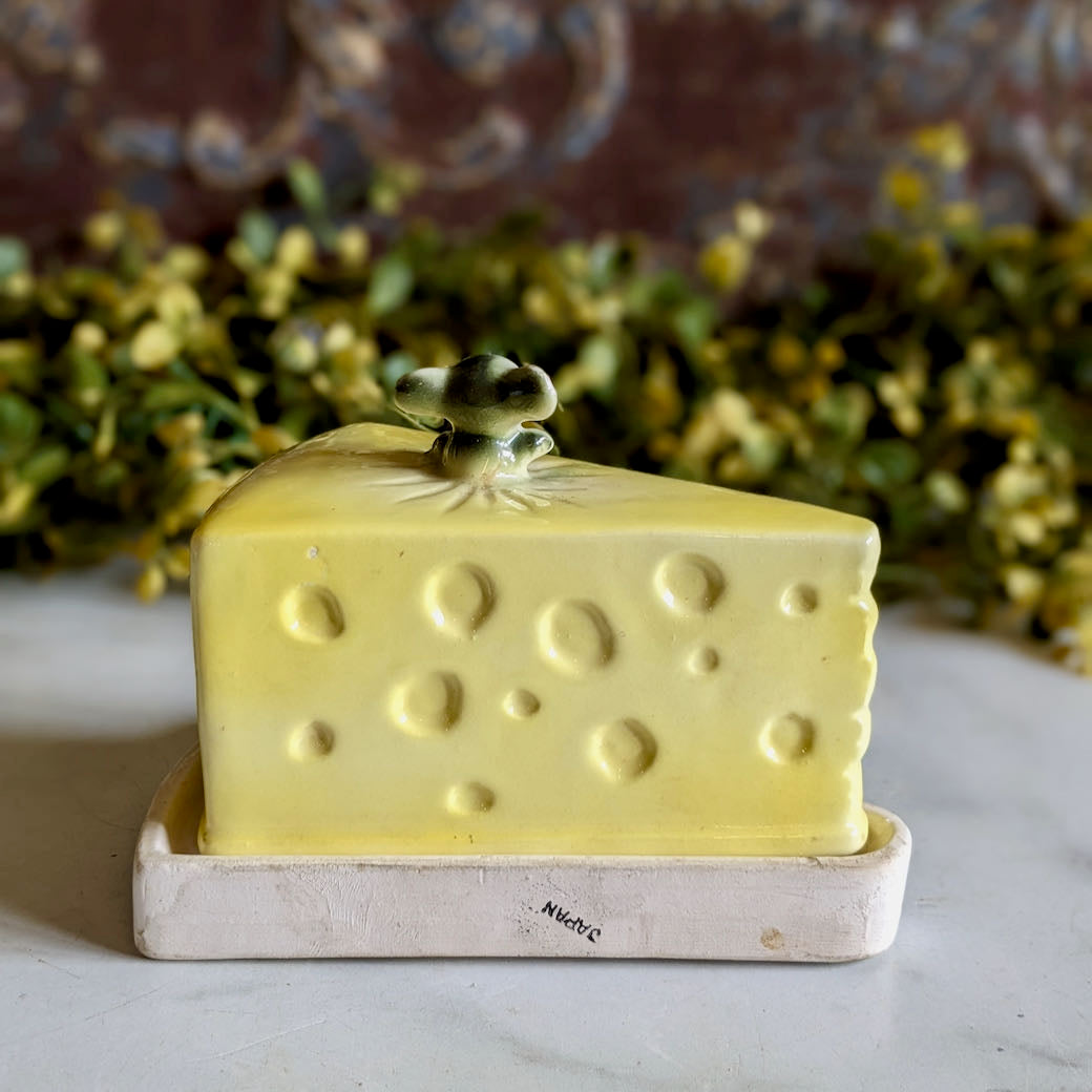 Vintage Covered Kitschy Cheese Dish with Mouse