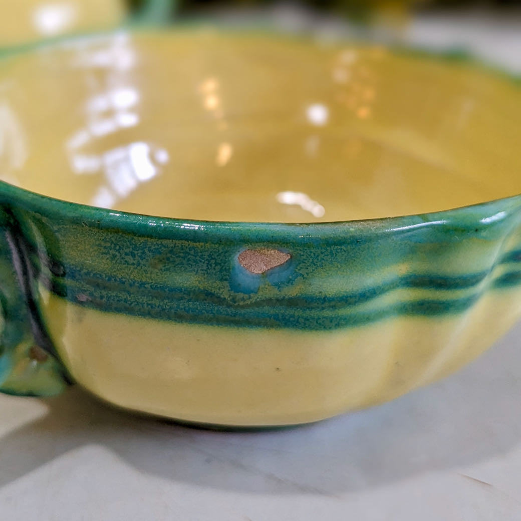 Set of Four Vintage Italian Deruta Cream Soup Bowls with Under Plates