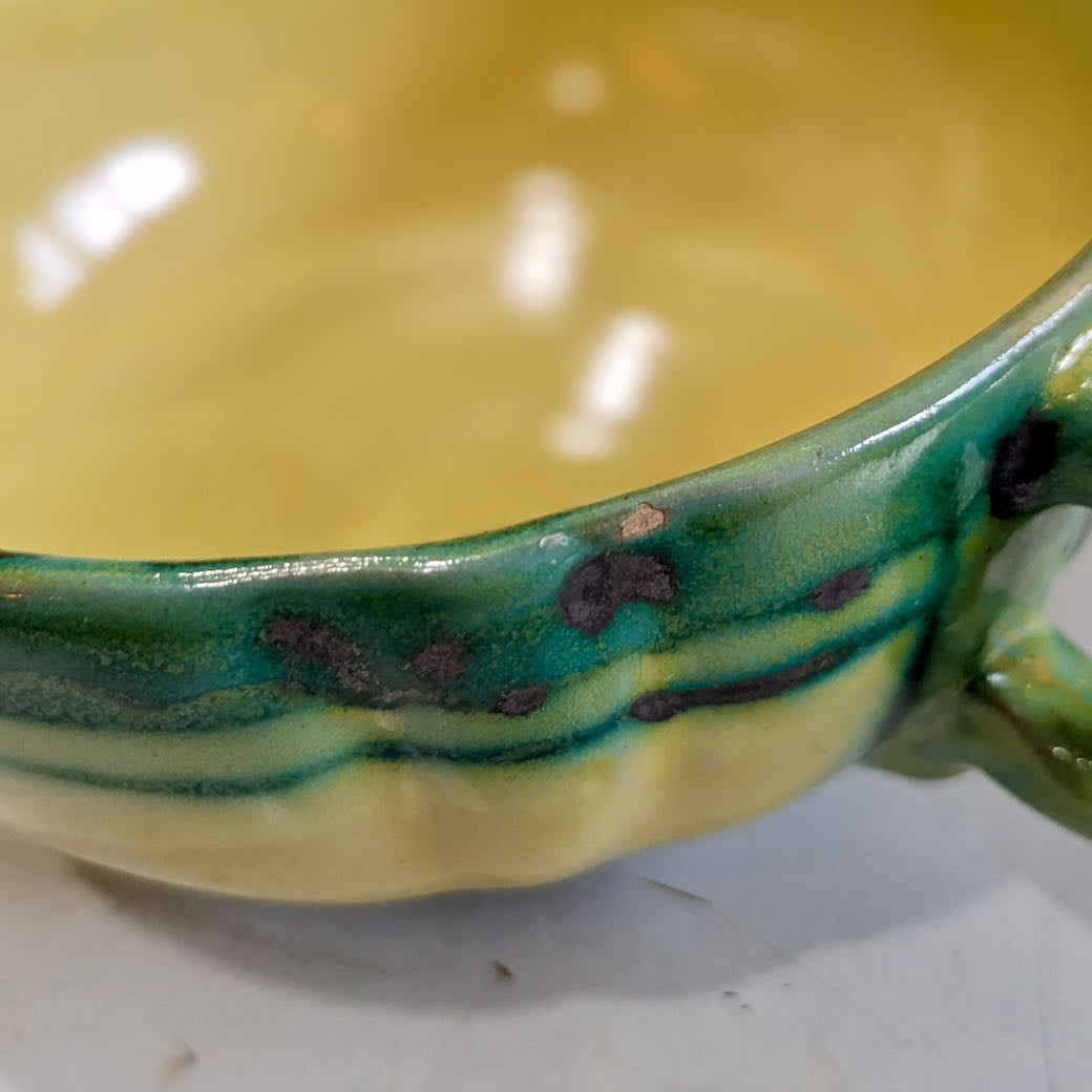 Set of Four Vintage Italian Deruta Cream Soup Bowls with Under Plates