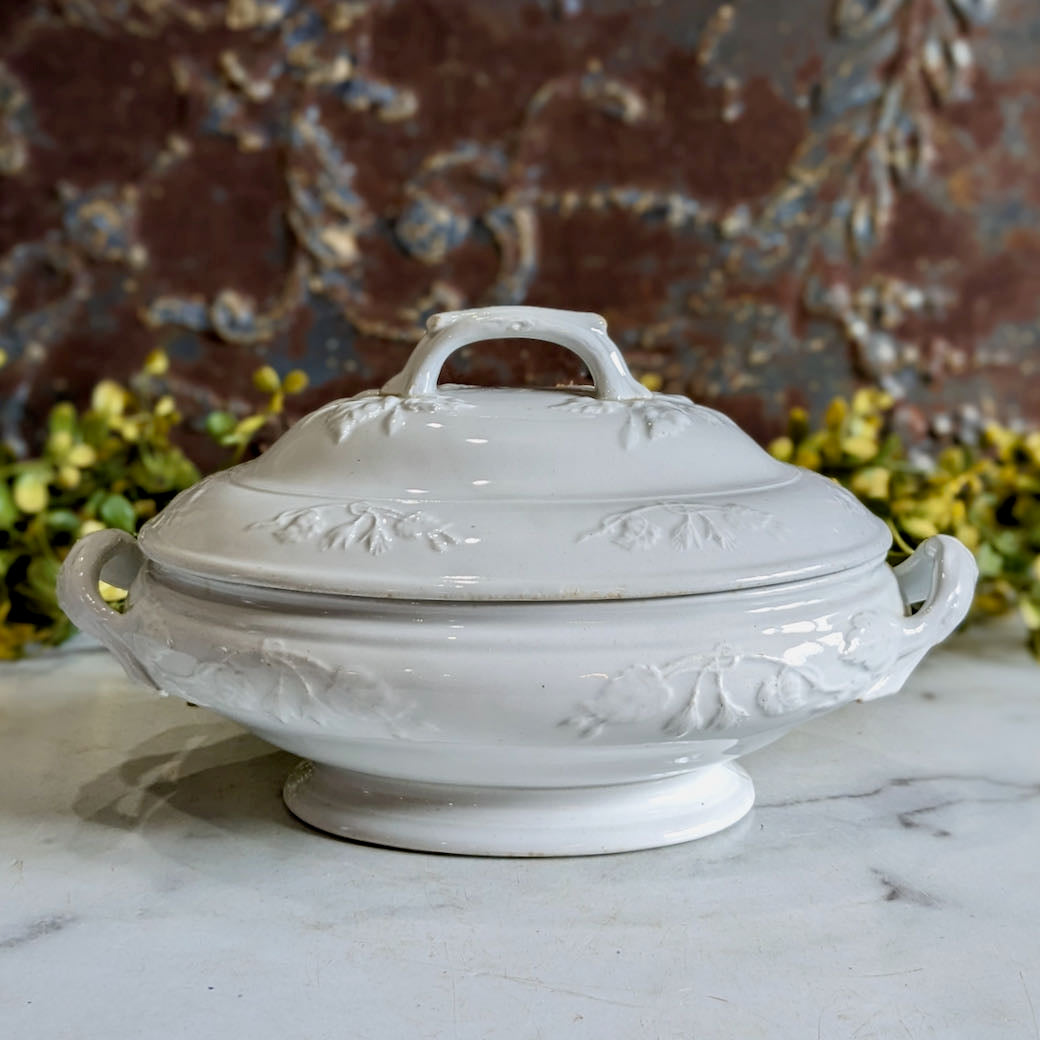 Antique English Ironstone Covered Serving Dish Fuchsia Pattern