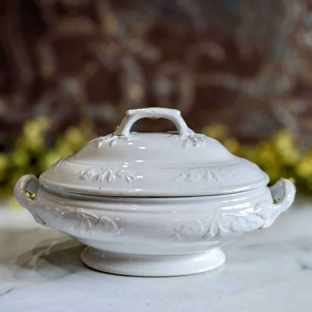 Antique English Ironstone Covered Serving Dish Fuchsia Pattern