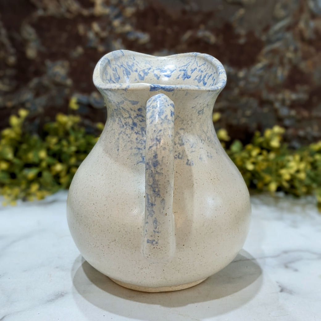 Antique Stoneware Water Pitcher with Light Blue Spatter