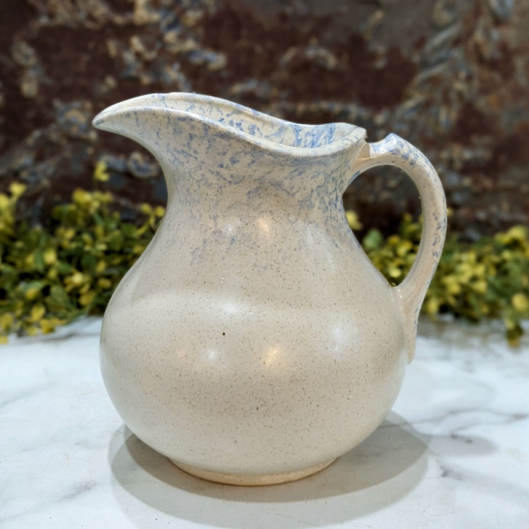 Antique Stoneware Water Pitcher with Light Blue Spatter