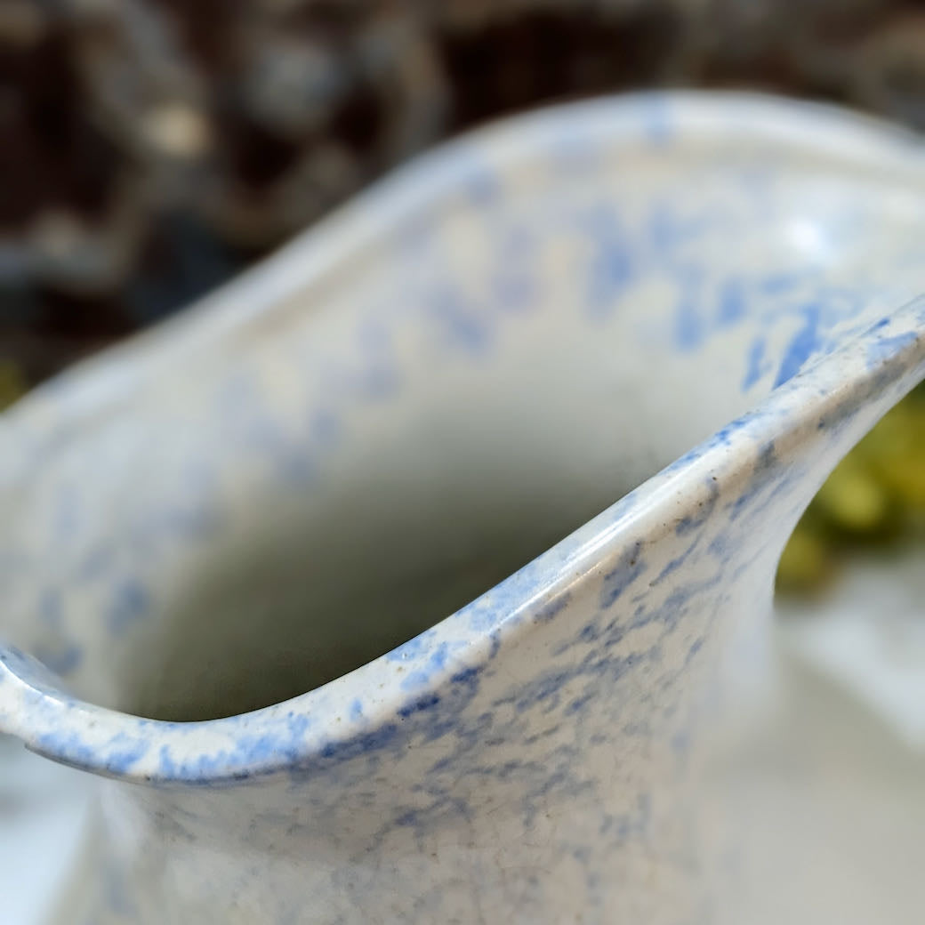 Antique Stoneware Water Pitcher with Light Blue Spatter