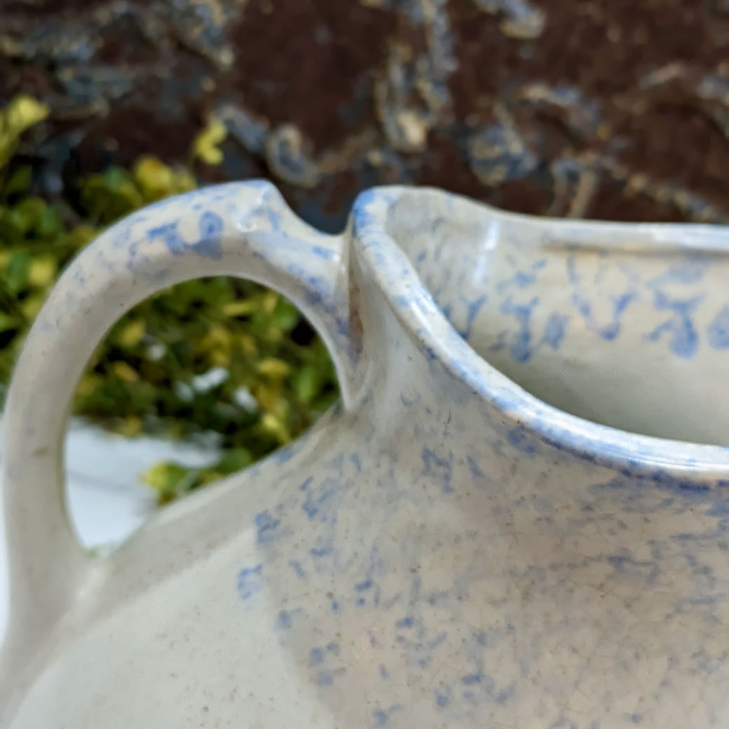 Antique Stoneware Water Pitcher with Light Blue Spatter