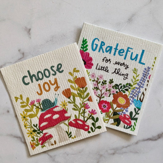 Set of Two Swedish Dishcloths - Choose Joy & Grateful for Every Little Thing