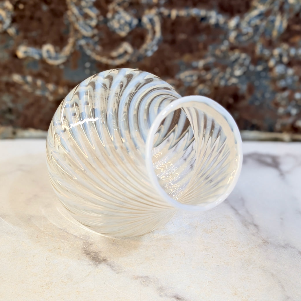 Vintage 1940s Fenton Opalescent White Swirl Spiral Optic Vase