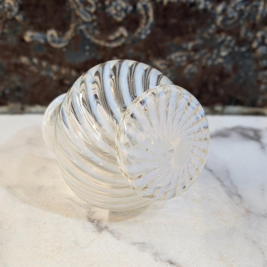 Vintage 1940s Fenton Opalescent White Swirl Spiral Optic Vase
