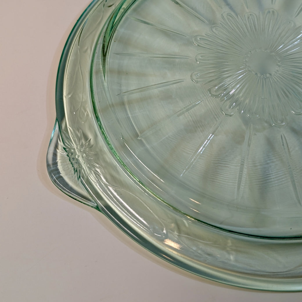 Vintage 1930s Uranium Glass Cake Plate Tendrils Pattern
