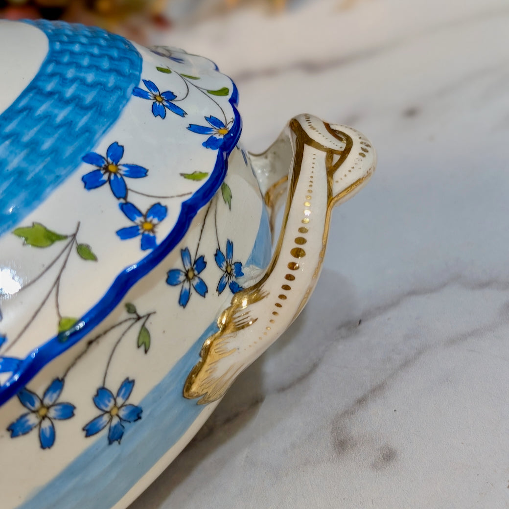 Antique English Minton Covered Serving Dish Forget-Me-Not Pattern