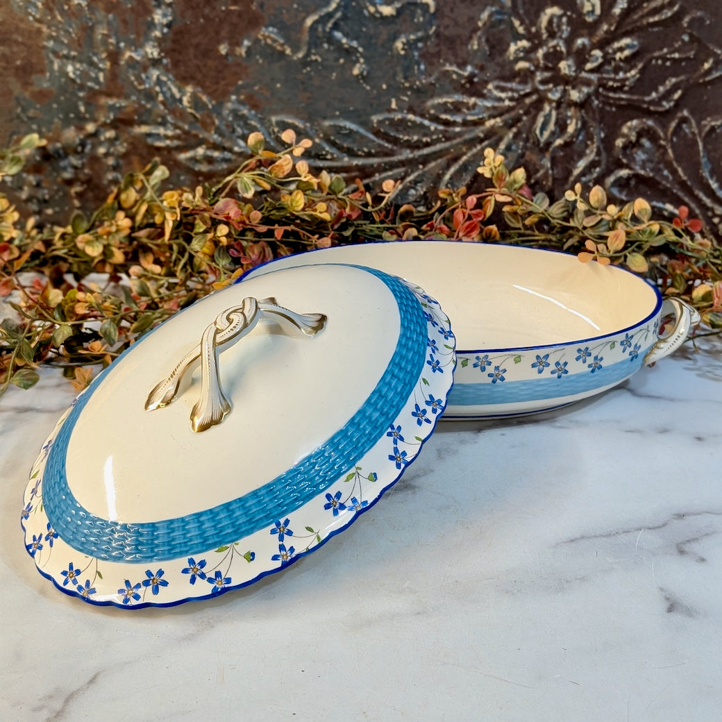Antique English Minton Covered Serving Dish Forget-Me-Not Pattern