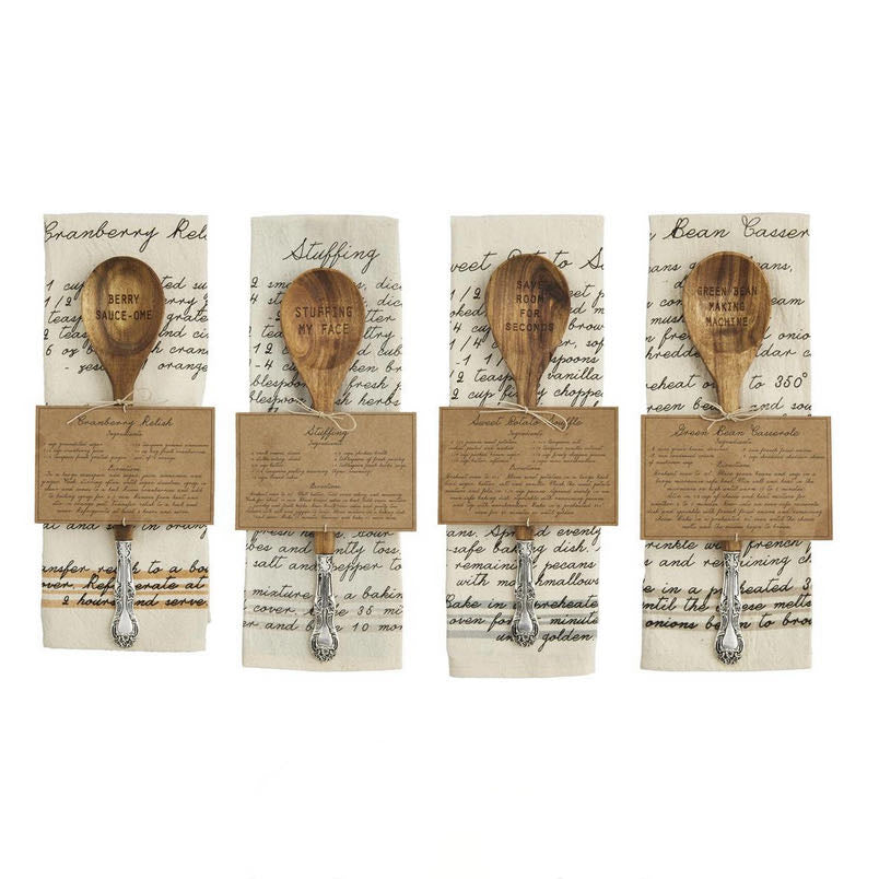 Thanksgiving Spoon & Recipe Towel Set - CHOICE of 4 Styles