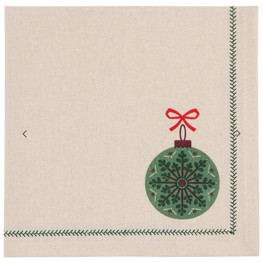 Set of Four Good Tidings Printed Christmas Ornament Cloth Napkins