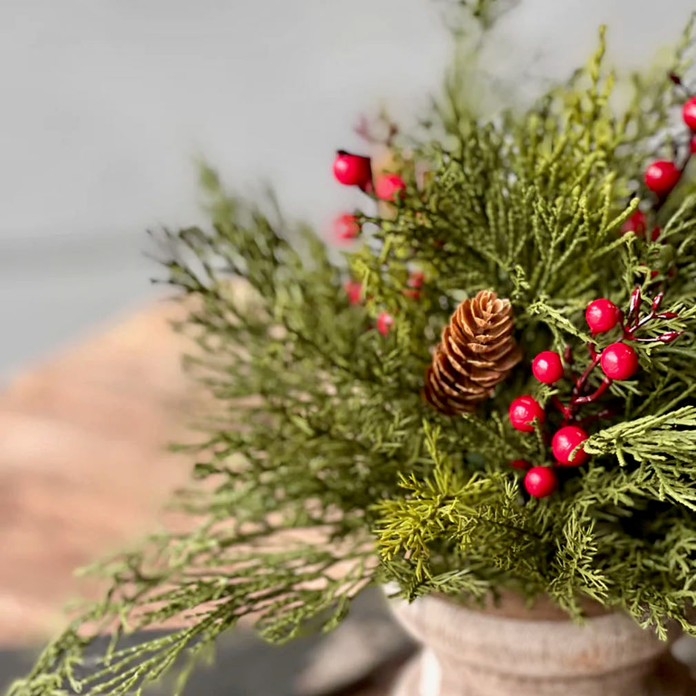 Alpine Half Sphere with Red Berries & Pine Cones