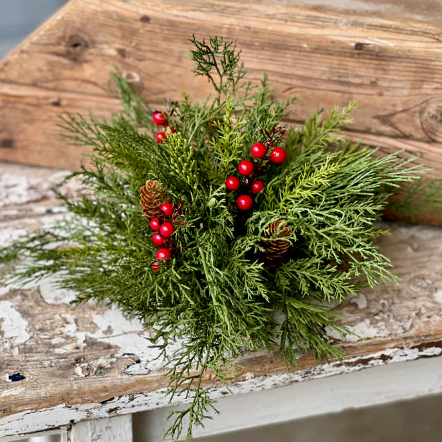 Alpine Half Sphere with Red Berries & Pine Cones