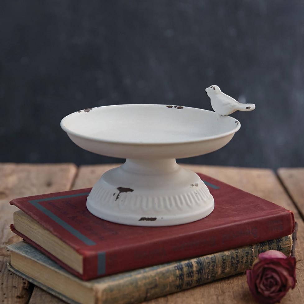 Distressed Metal Ariella Pedestal with Bird