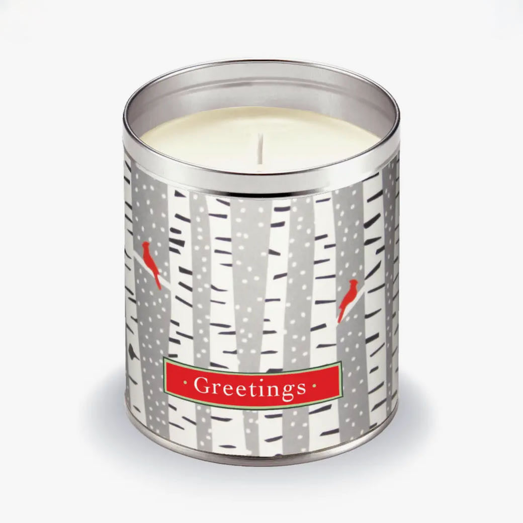 Hand-Poured Christmas Bayberry Candle Winter Birch with Cardinals
