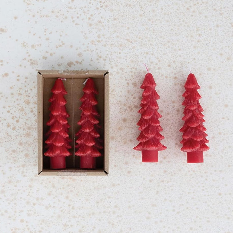 Pair of 5" Unscented Tree Shaped Candles BRICK RED