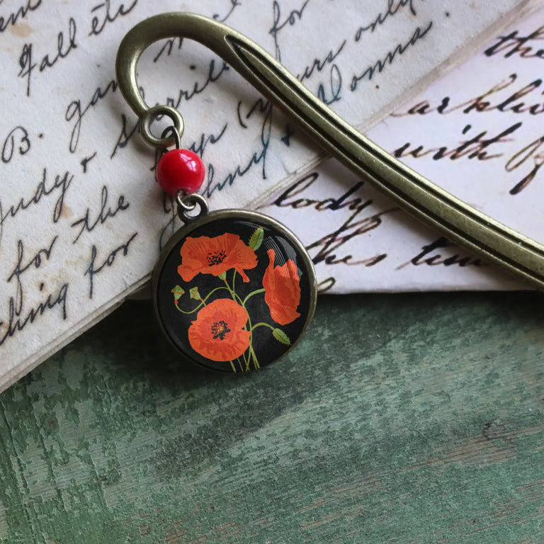 Metal book Hook bookmark Red Poppy Flowers