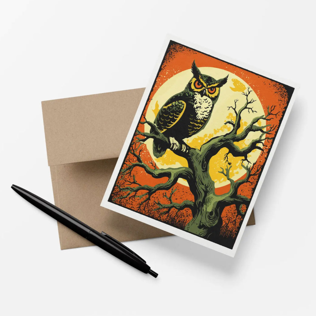 Owl & Full Moon Halloween Note Card