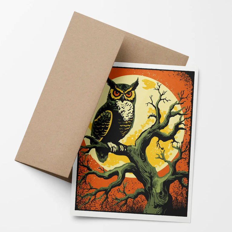 Owl & Full Moon Halloween Note Card