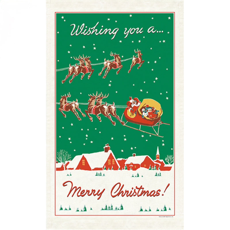 Christmas Tea Towel 100% Cotton Santa & Reindeer