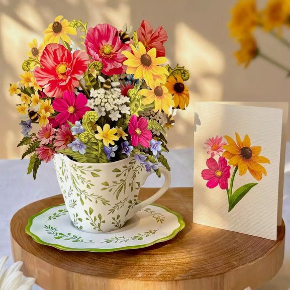 Mini Wildflower Teacup Pop Up Greeting Card