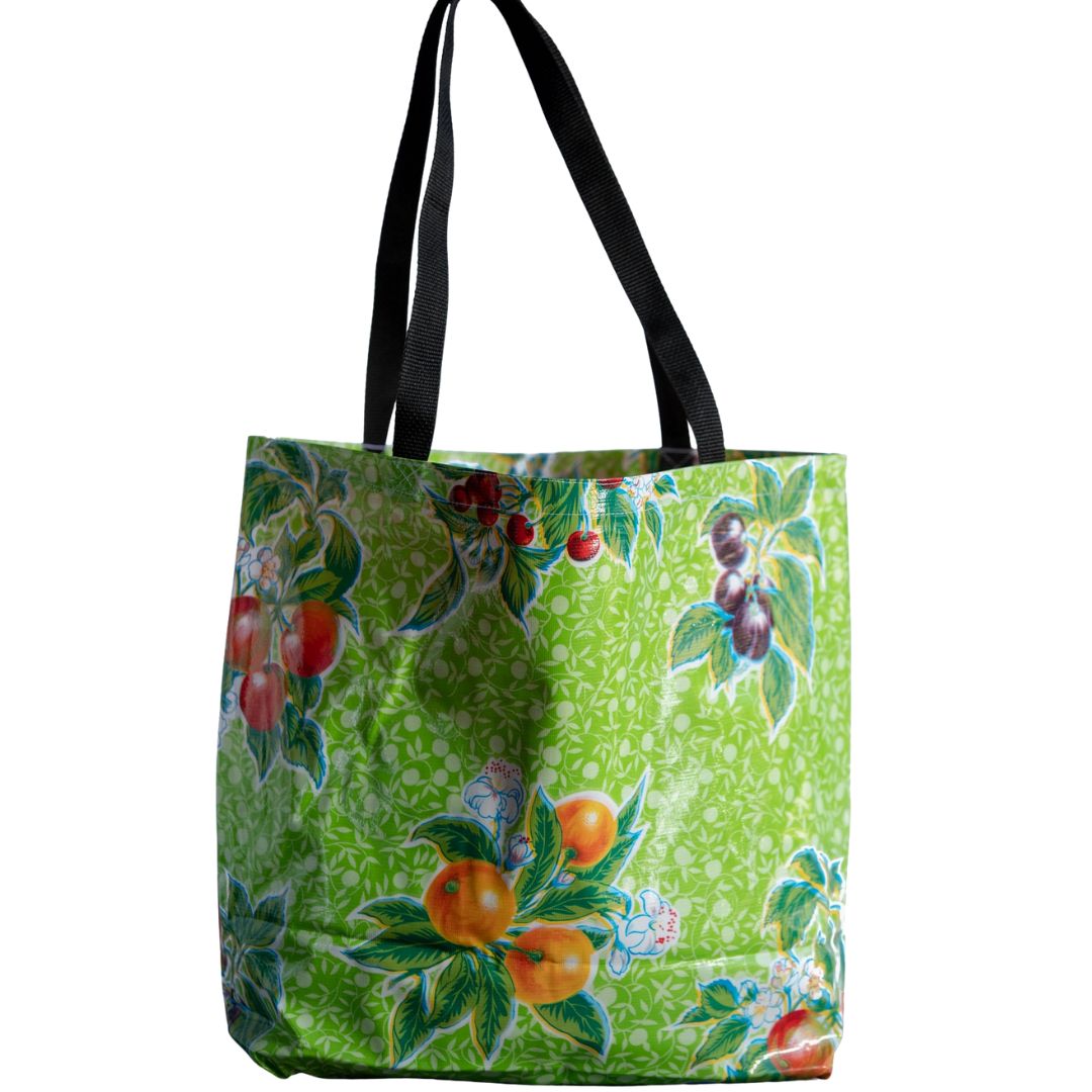Summer Fruit on Lime Green Oilcloth Market Tote