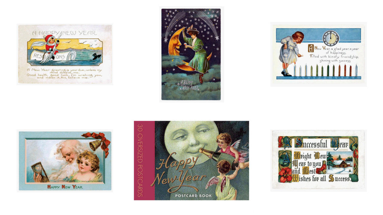 Postcard Book - 30 Oversized Antique Reproduction Happy New Year Postcards