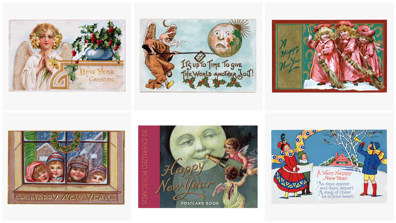 Postcard Book - 30 Oversized Antique Reproduction Happy New Year Postcards
