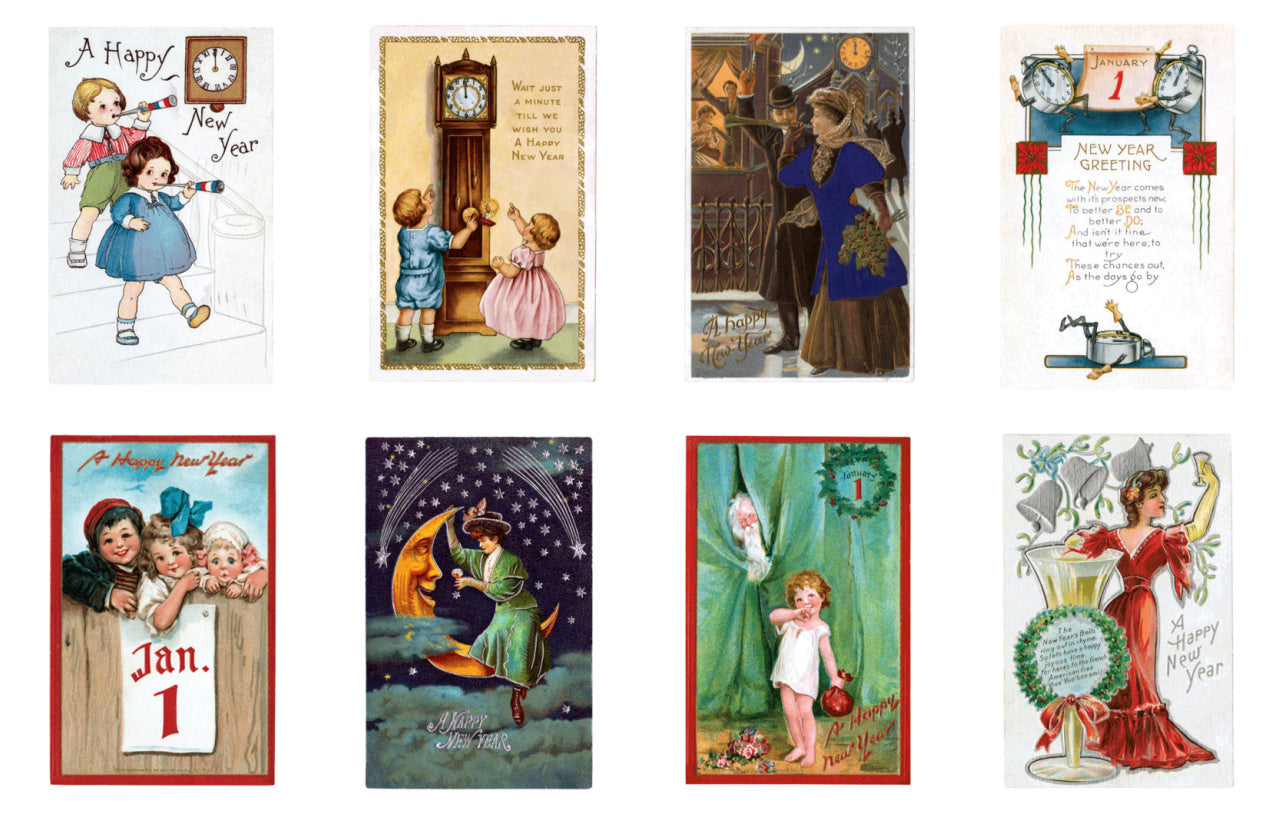 Postcard Book - 30 Oversized Antique Reproduction Happy New Year Postcards
