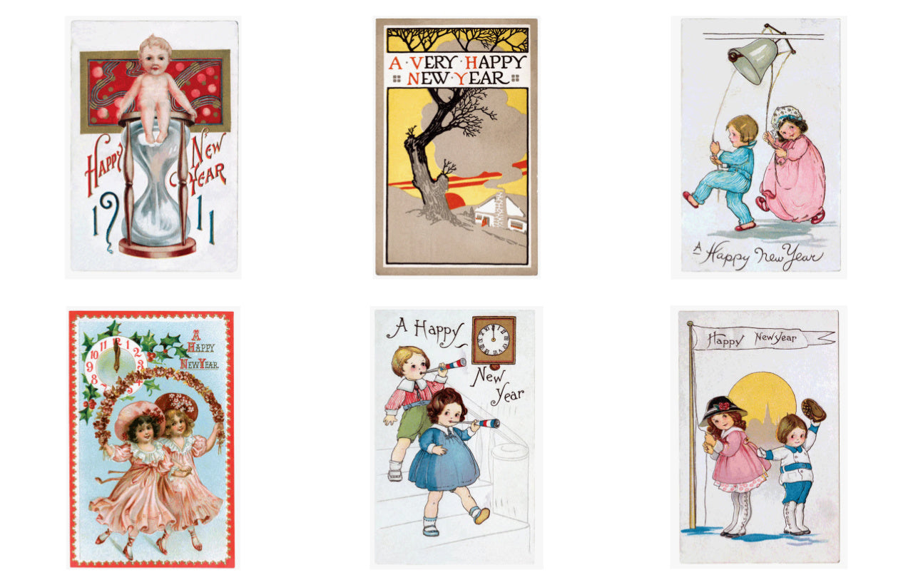 Postcard Book - 30 Oversized Antique Reproduction Happy New Year Postcards
