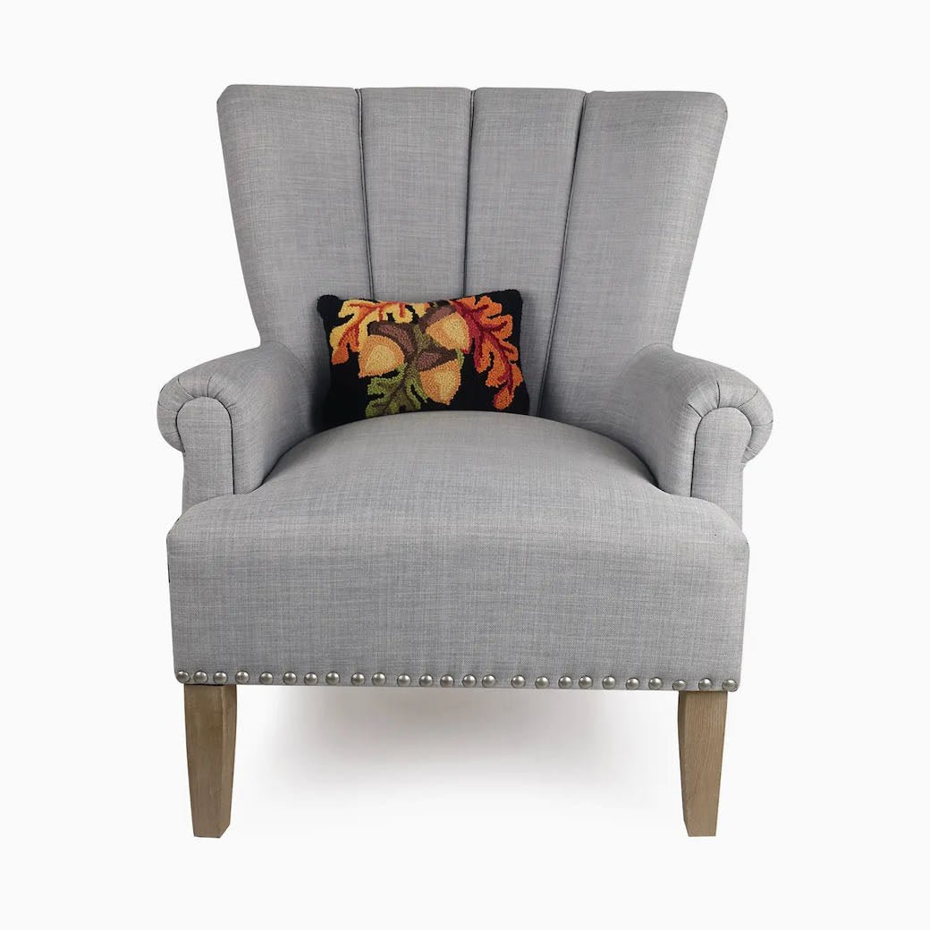 Acorns w Autumn Leaves Hooked Rug Accent Pillow - Marmalade Mercantile